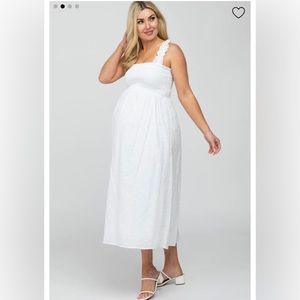 PinkBlush white eyelet midi dress— maternity & post bump friendly!